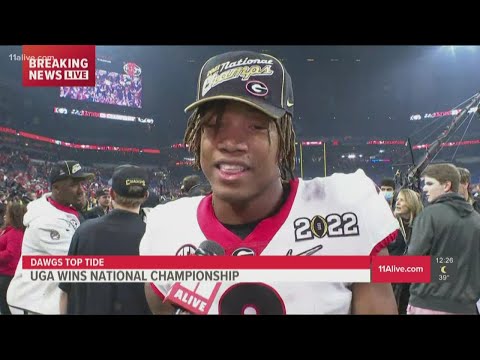 Georgia football player Kendall Milton reacts to winning national championship