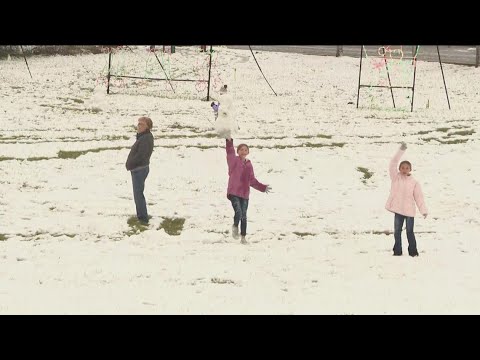 Kids playing in snow in Helen, Georgia