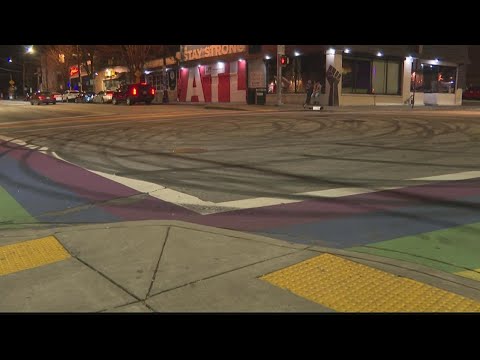 Rainbow crosswalk in Midtown damaged for second weekend by cars doing doughnuts