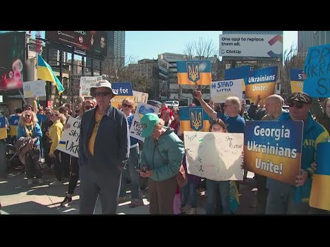 Protest on Russian invasion of Ukraine on held at Centennial Olympic park