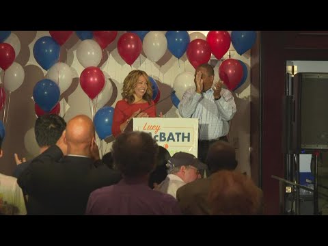 Lucy McBath speaks to campaign crowd following 7th district battle