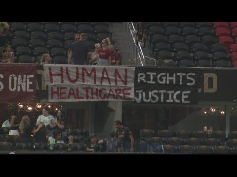 Atlanta United fans protest for women's rights during match