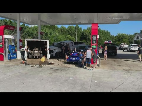 Man crashes into crowded gas station, injuring multiple people, then shoots self, sheriff says