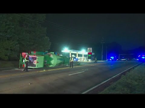 Overturned cement truck shuts down Covington Highway