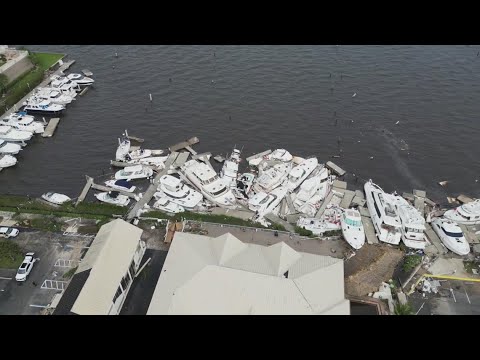 Boats piled up at Fort Myers after Hurricane Ian rips through Florida