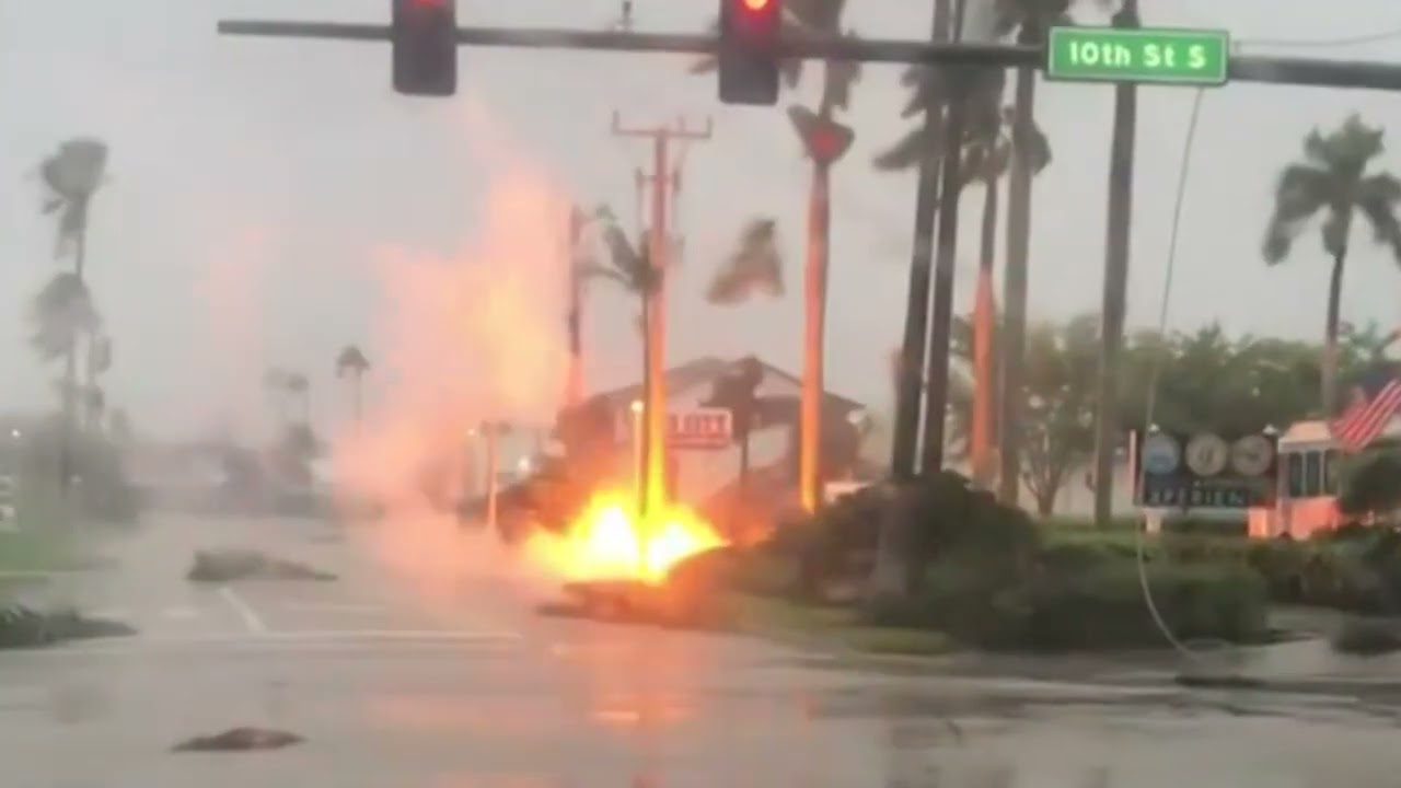 Downed powerline bursts into flames in Naples | Hurricane Ian
