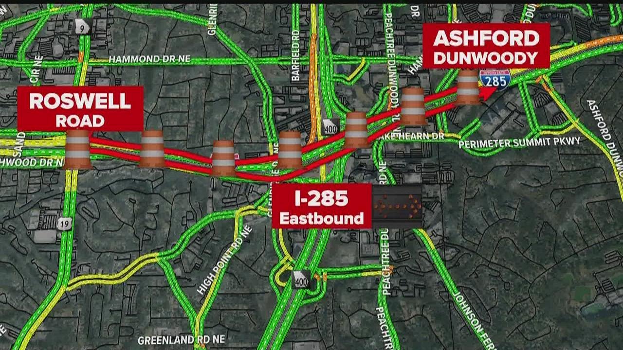 I-285 eastbound lane reduction by Roswell Road | Detours