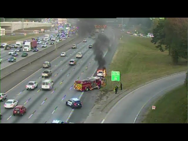 Watch crews put out car fire on I-75 at Highway 5