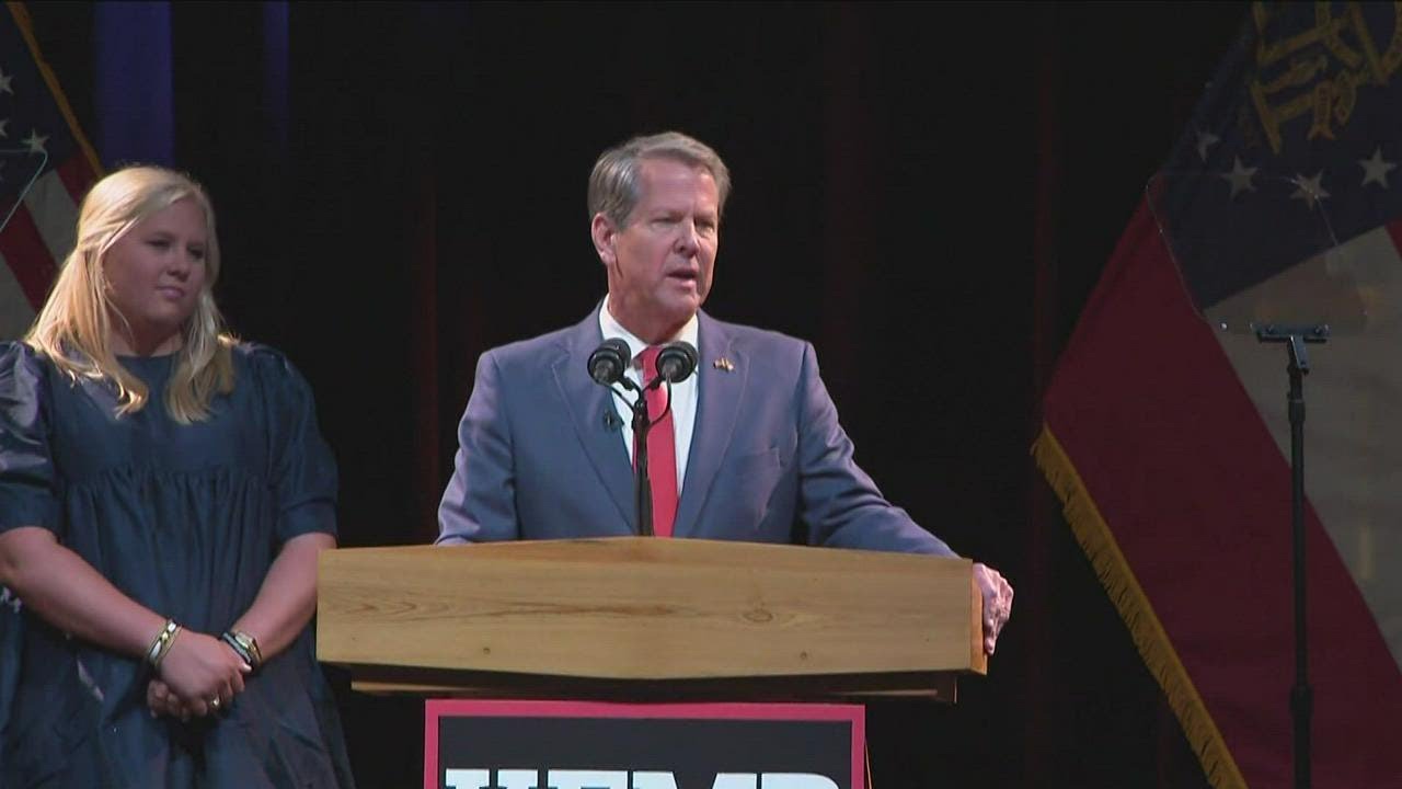 Gov. Kemp celebrates a second win against Abrams, she concedes in speech