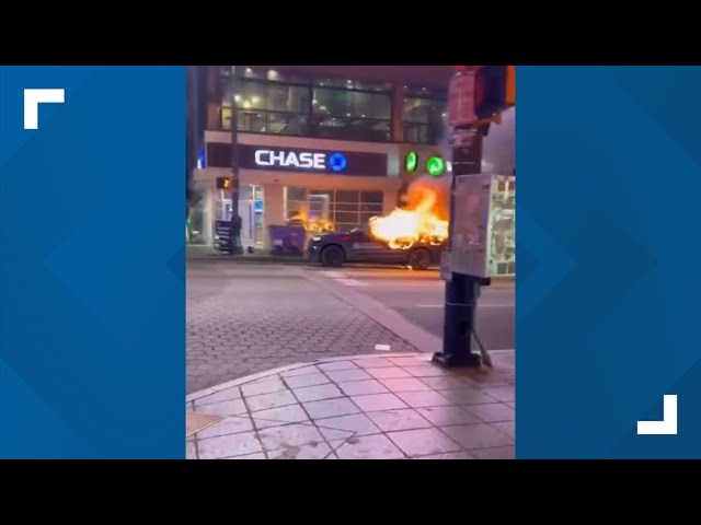 Atlanta Police car on fire as protesters take to streets in downtown