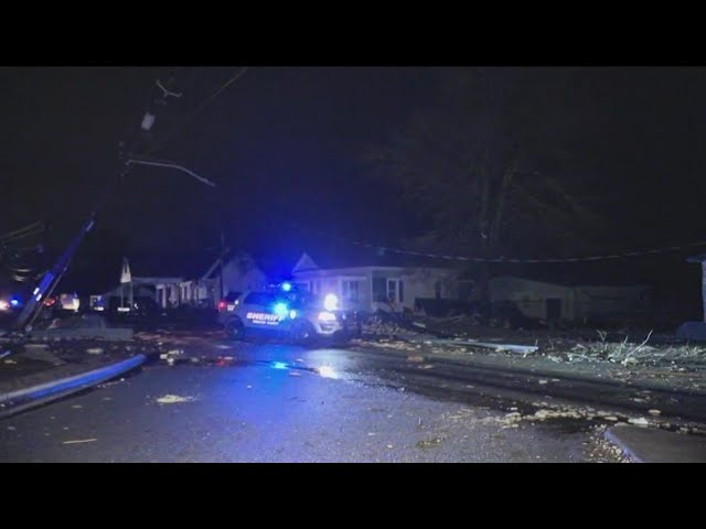 Power poles snapped, buildings damaged in Spalding County
