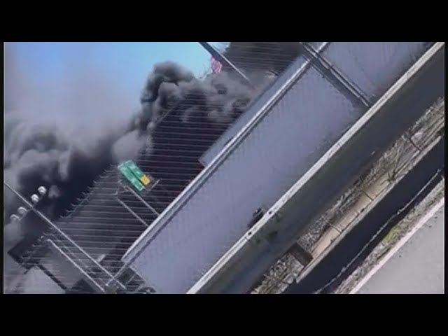 Car carrier on fire on I-85 North access road in Atlanta