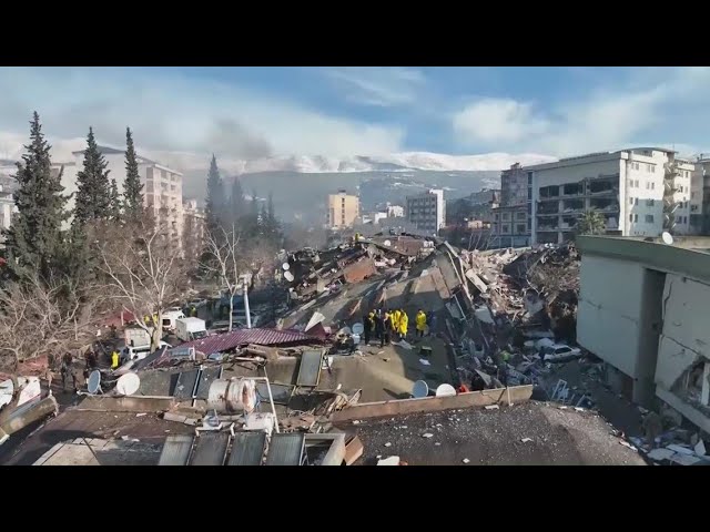Turkey earthquake damage in city of Kahramanmaraş | Raw drone video